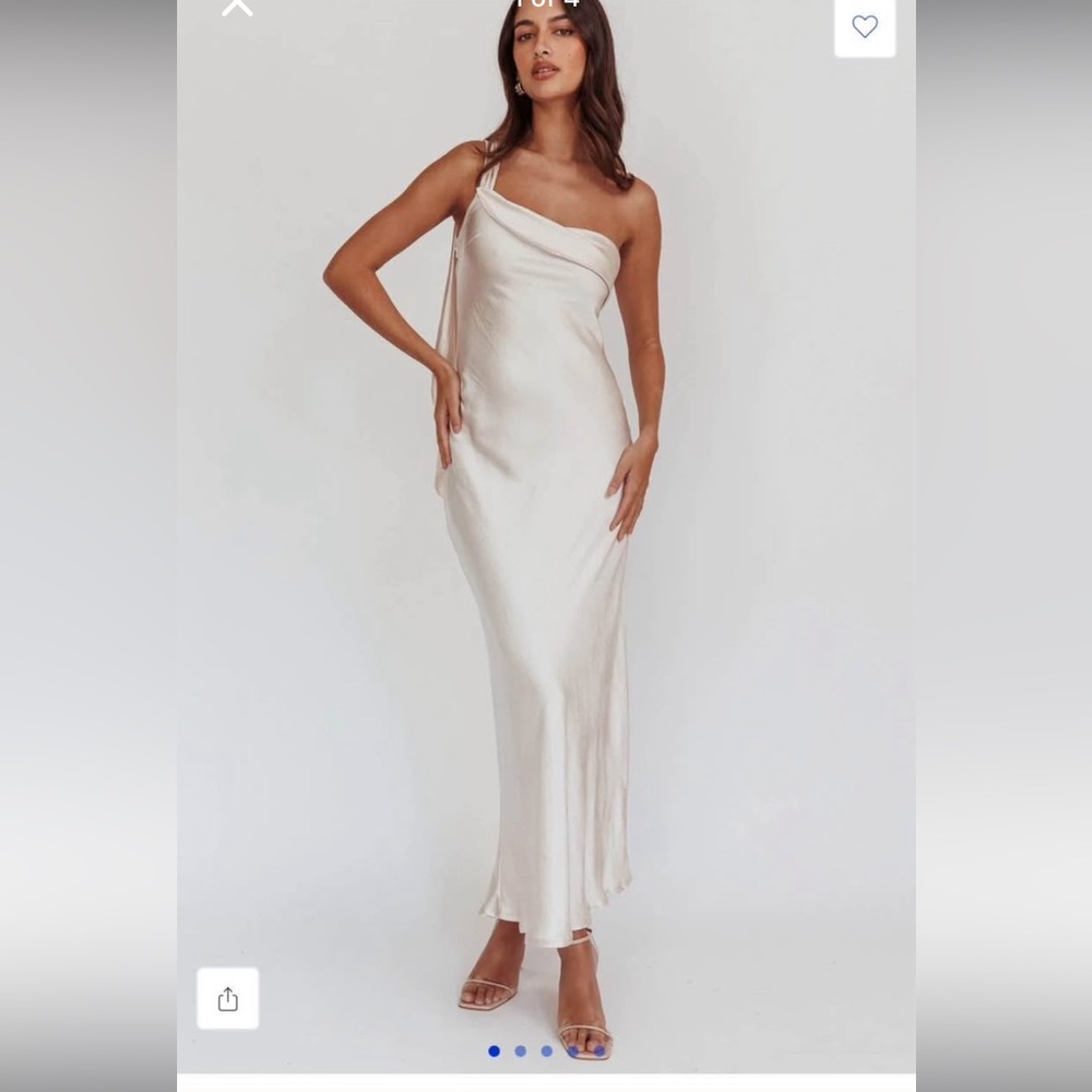 Selfie Leslie White Asymmetrical Slip Maxi Dress